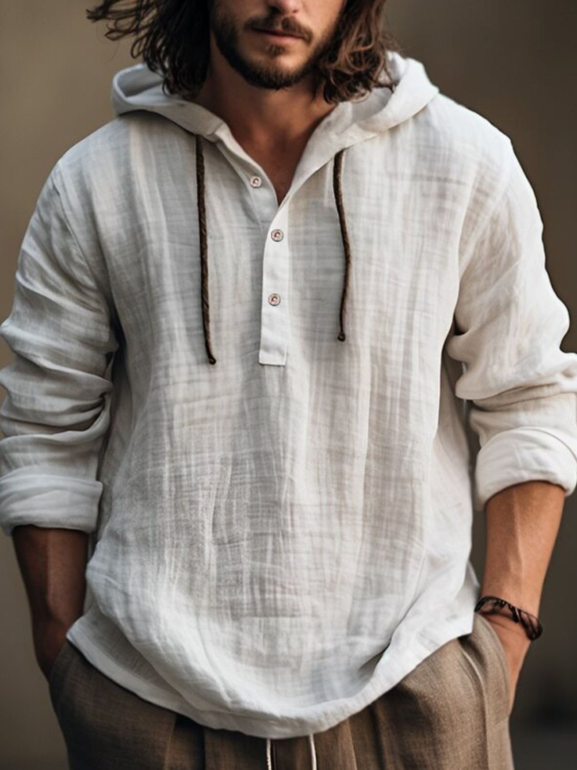 Trendsi Men's Full Size Half Button Long Sleeve Hoodie - Apparel | MENLL